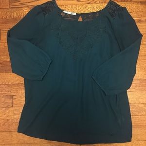 Maurice’s crochet & embroidered dark teal blouse
